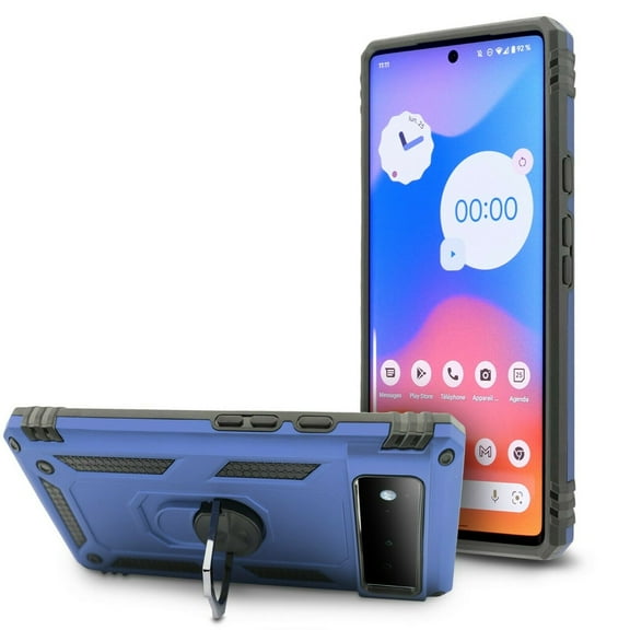 for Pixel6 Google Pixel 6 Ring Phone Case Magnet Mount Ready Slip Guard Grids Pattern Kickstand Hybrid Slim Shock Bumper Cover