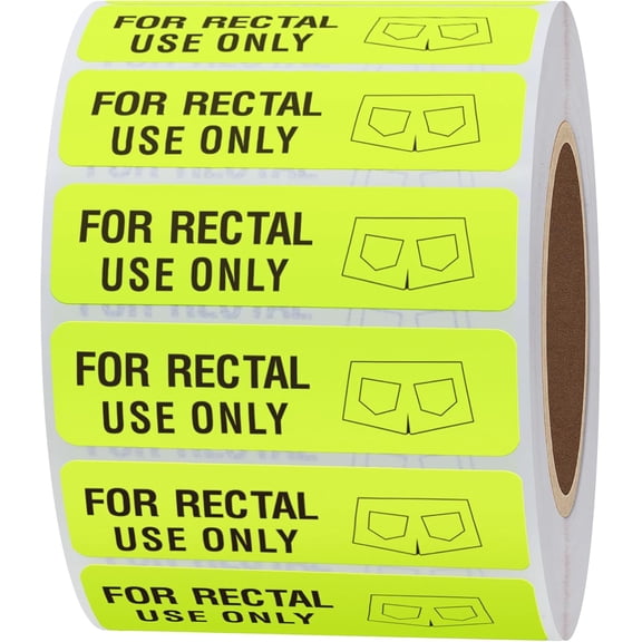 for Rectal Use Only Stickers 1.5" x 0.375" Fluorescent Yellow Stickers with Permanent Adhesive 500 Labels Per Roll (Fluorescent Yellow)