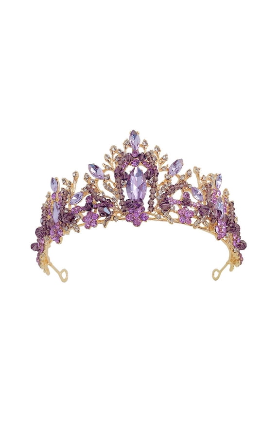 for Rhinestone Tiara Crystal Headband Crown Headband for Women Bride Wedding Party Hair Hoop Dainty Purple Headpiece