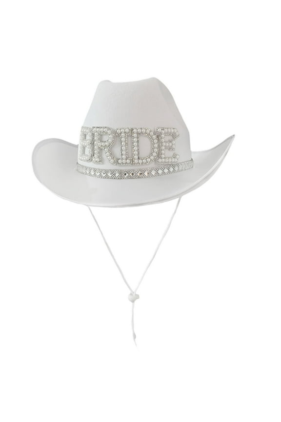 for Rhinestone Women Bride Letter Cowgirl Hat Wide Brim Bridal Western Shinning White Fedora Hat for Photoshoot Supplies