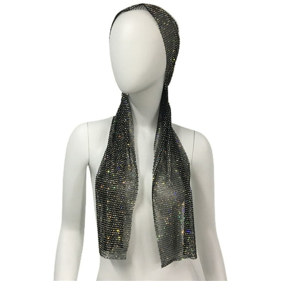 for Rhinestone for Head Wrap Mesh Crystal Turbans with Long Tail for Women and G
