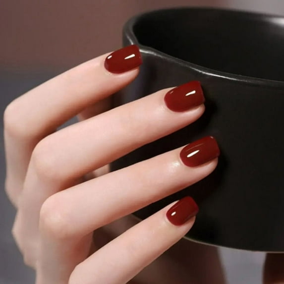 for Salon for DIY Solid Color Full Cover Round Fake Nails Short Nail Tips False Nails CF025