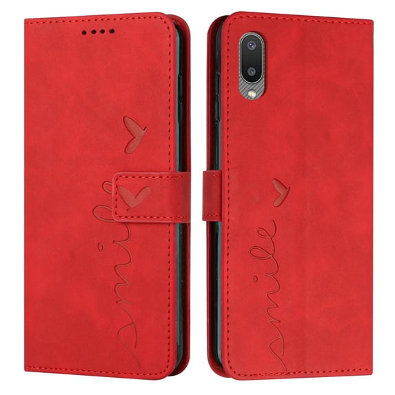 for Samsung Galaxy A02 / M02 (6.5 inch) Wallet Case With Card Slots Kickstand Magnetic and Wrist Strap Flip Case for Samsung Galaxy A02 / M02,Red