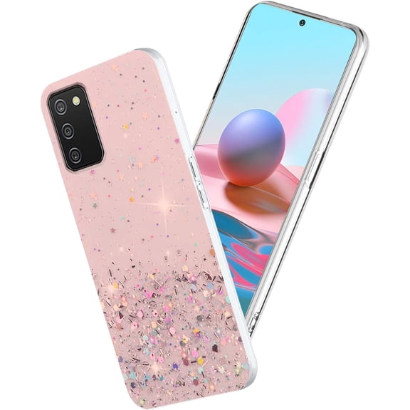 for Samsung Galaxy A03s Phone Case Clear Glitter Sparkle Pink Samsung Galaxy A03s Case Silicone Transparent Shockproof Soft Cover Thin (Pink)