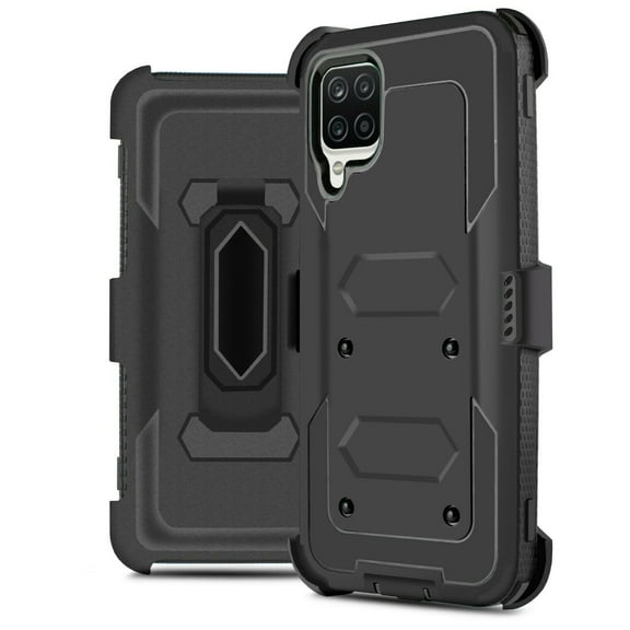for Samsung Galaxy A12 Phone Case Dual Layer Full-Body Rugged Clear Back Case Drop Resistant Shockproof Case with Built In Screen Protector