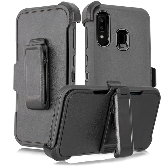 for Samsung Galaxy A20 A30 A50 Case Heavy Duty Shock Absorption Shockproof Kickstand Armor Case with Belt Swivel Clip Holster Cover (Black)