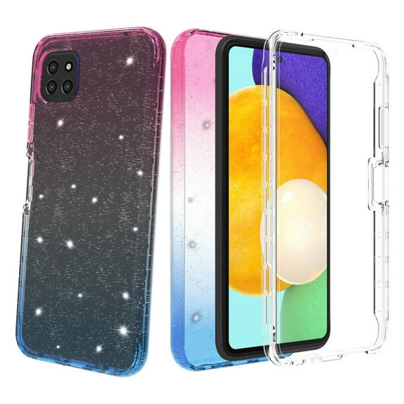 for Samsung Galaxy A22 5G Glitter Full Body Built In Screen Protector Case Phone Case PU Shock Bumper Scratch Guard Skin Wrap Slim Cover