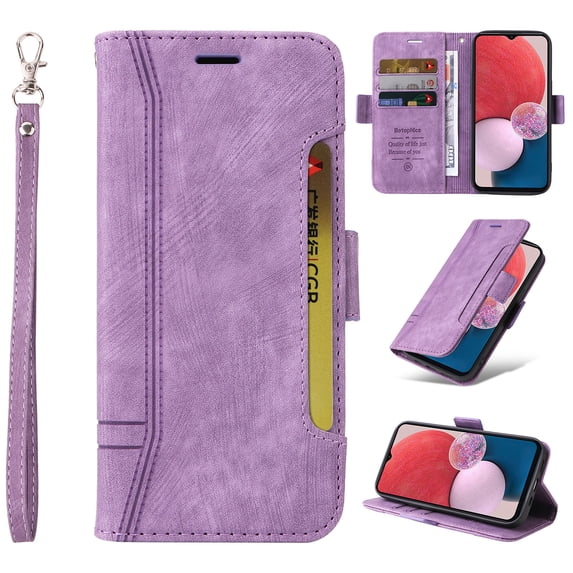for Samsung Galaxy A25 5G Wallet Case,PU Leather Magnetic Flip Strap Wrist Phone Cover with RFID Block Card Holder for Samsung Galaxy A25 5G,Purple