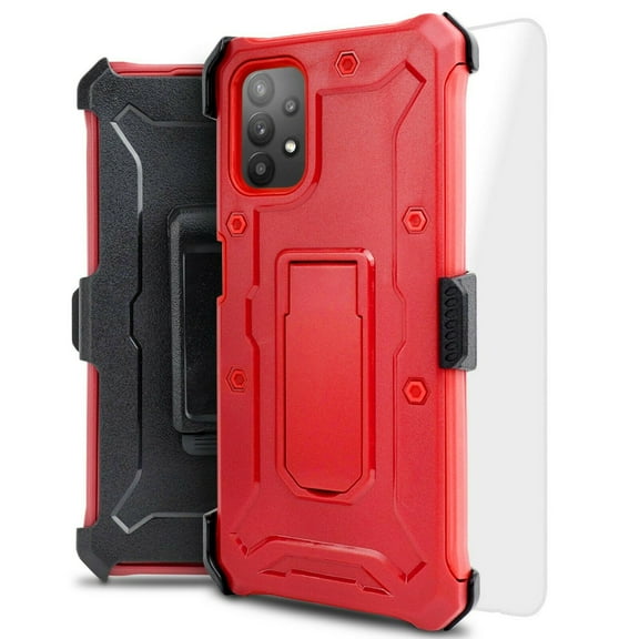 for Samsung Galaxy A32 5G Phone Case Dual Layer Full-Body Rugged Clear Back Case Drop Resistant Shockproof Case with Glass Screen Protector