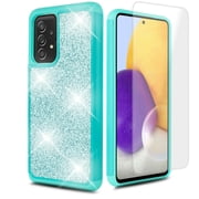 for Samsung Galaxy A32 5G Phone Case Glitter with Tempered Glass Shock proof Edge Scratch Shield Hybrid Layers Slim Bumper Cover