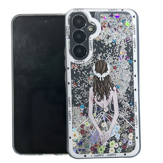 for Samsung Galaxy A34 5G Glitter Liquid Bling Quicksand Clasp Flower Girl Patterned Sparkle Floating Clear Soft TPU Case Cover