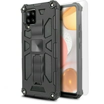 for Samsung Galaxy A42 Phone Case with Tempered Glass Magnetic Mount Ready Slip Guard Grids Pattern Kickstand Hybrid Slim Shock Bumper Cover