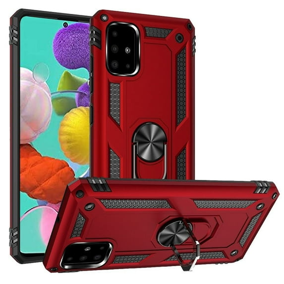 for Samsung Galaxy A51 4g Magnetic Ring Kickstand Hybrid Case Cover - Red