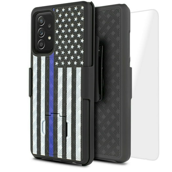 for Samsung Galaxy A52 5G with Temper Glass Case Slim Shell Shock Absorption Kickstand Armor Case with Belt Swivel Clip Holster Cover