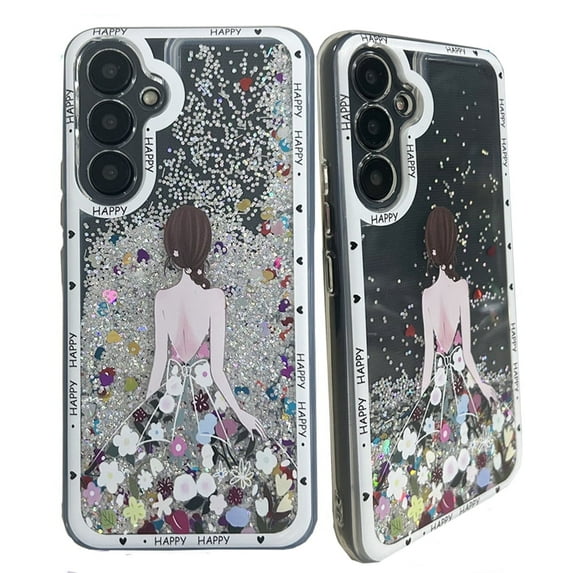 for Samsung Galaxy A54 5G Glitter Liquid Bling Quicksand Pretty Girl Patterned Sparkle Floating Clear Soft TPU Case Cover