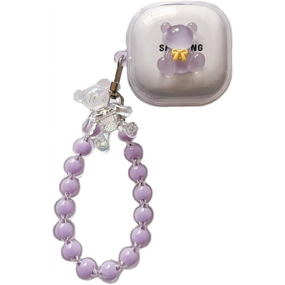 for Samsung Galaxy Buds Live/Buds pro/Buds 2/Buds 2 pro/Buds FE,Cute Cartoon DIY Pattern Design Transparent Earphone Case with Keychain (Bear)