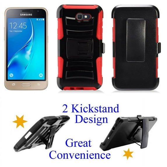 for Samsung Galaxy J7 V J727V J7 PERX J727P Case Phone Case Clip Holster 2 Kick Stands Hiking Hybrid Shock Armor Bumper Cover Red-Orange