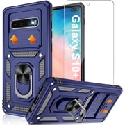 for Samsung Galaxy S10 Plus Case with HD Screen Protector, Build in 360  Rotating Ring Kickstand [ Grade] Protective Case for Galaxy S10 Plus, Blue