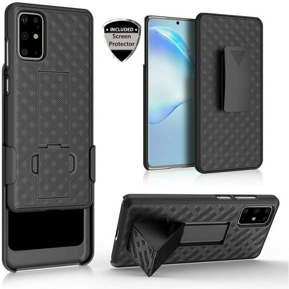 for Samsung Galaxy S20 Temper Glass and Slim Shell Case Shock Absorption Kickstand Armor Case with Belt Swivel Clip Holster Cover