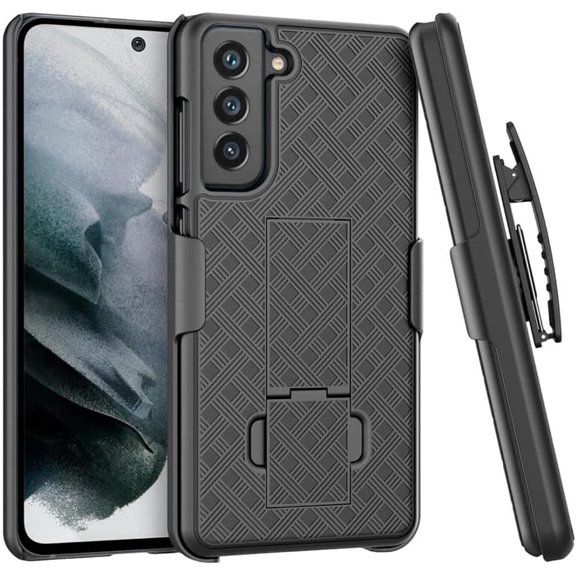for Samsung Galaxy S21 Plus Case With Belt Clip Holster Rugged Combo Armor Shell Kickstand Swivel Shockproof Cover For Sansung S22 Plus 6.5"(Black)
