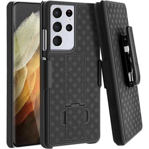 for Samsung Galaxy S21 Ultra Case With Belt Clip Holster Rugged Combo Armor Shell Kickstand Swivel Shockproof Cover For Sansung S22 Ultra 6.8"(Black)