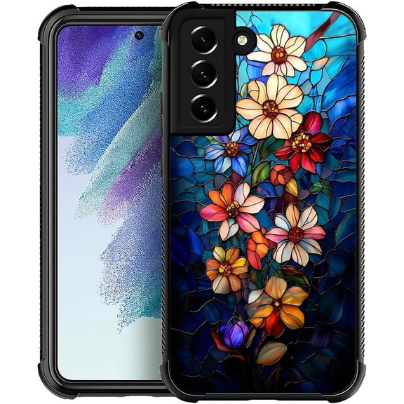 for Samsung Galaxy S22 Case, Soft Silicone Shockproof Bumper Camera Protection Phone Case-Glazed Stone Flower