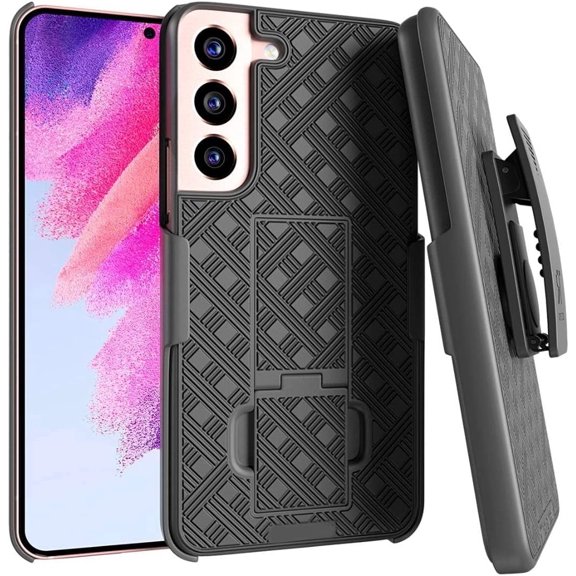 for Samsung Galaxy S22 Case With Belt Clip Holster Rugged Combo Armor Shell Kickstand Swivel Shockproof Cover For Sansung S22 6.1"(Black)