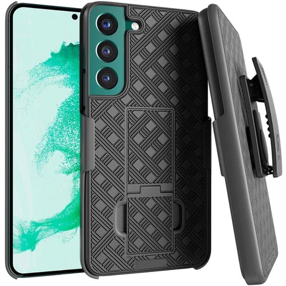 for Samsung S22 Plus Case,Belt Clip Holster Rugged Combo Armor Shell Kickstand Swivel Shockproof Cover For Galaxy S22 Plus 6.5"(Black)