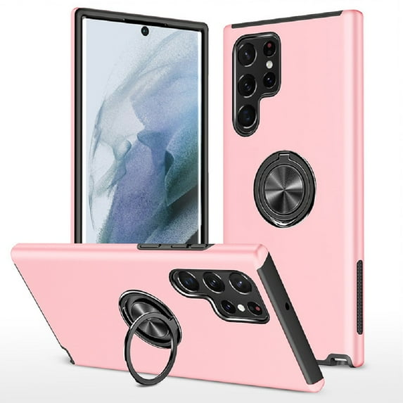 for Samsung Galaxy S22 Ultra Case with Ring Holder Military Grade Protective Magnetic Case-Pink