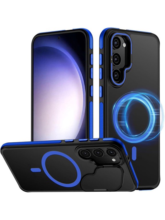 for Samsung Galaxy S23 Case, Compatible with MagSafe, Anty-Slip Grip,Military-Grade Protective, Adjustable Kickstand Phone Case, Magnetic Case (Blue)