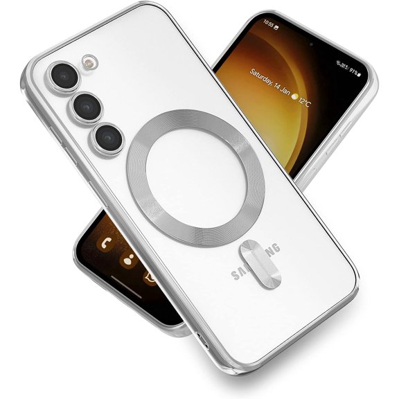 for Samsung Galaxy S23 Case, Electroplated Clear Samsung S23 Protective Phone Case, Support Wireless Charging, Anti-Scratch, Silver Edge