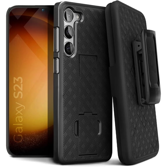 for Samsung Galaxy S23 Case With Belt Clip Holster Rugged Combo Armor Shell Kickstand Swivel Shockproof Cover For Samsung S23 6.1"(Black)