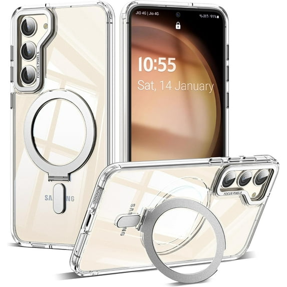 for Samsung Galaxy S23 Plus Case with Invisible Ring Stand, Compatible with MagSafe, Drop Protection Clear S23 Plus Phone Case for Men and Women