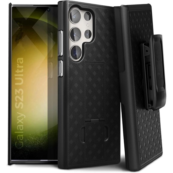 for Samsung Galaxy S23 Ultra Case With Belt Clip Holster Rugged Combo Armor Shell Kickstand Swivel Shockproof Cover For Sansung S23 Ultra 6.8"(Black)