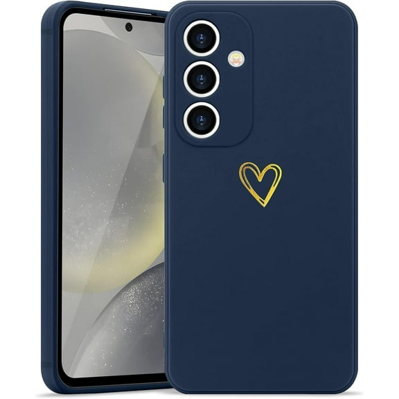 for Samsung Galaxy S24 Case Cute Heart Pattern Soft Shockproof Protective Silicone Phone Case for Women Girls, Navy Blue