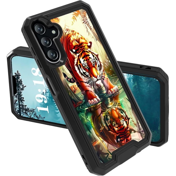 for Samsung Galaxy S24 Case,Dual Layer Hybrid Heavy Duty Rugged Shockproof Hard PC + Soft Silicone Protective Cover Phone Case for Galaxy S24,Tiger