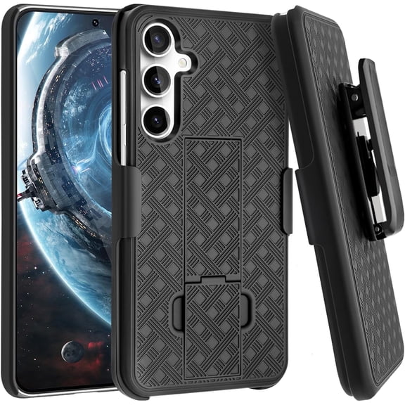 for Samsung Galaxy S24 Case With Belt Clip Holster Rugged Combo Armor Shell Kickstand Swivel Shockproof Cover For Sansung S24 6.1"(Black)