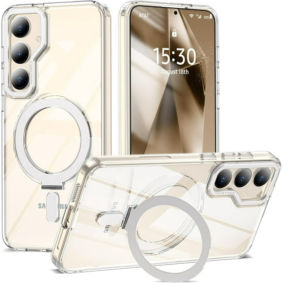 for Samsung Galaxy S24 Case with Invisible Ring Stand, Compatible with MagSafe, Drop Protection Clear S24 Phone Case for Men and Women
