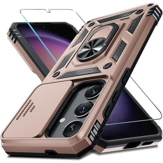 for Samsung Galaxy S24+ Plus Case Finger Ring Holder Kickstand,Heavy Duty Shockproof Full Body Protective Phone Cover,2024 Rose Gold