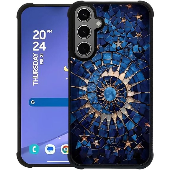 for Samsung Galaxy S24 Plus/S25 Plus Case, Soft Silicone Shockproof Bumper Camera Protection Phone Case-Stained Glass Stars Orbiting Sun Moon