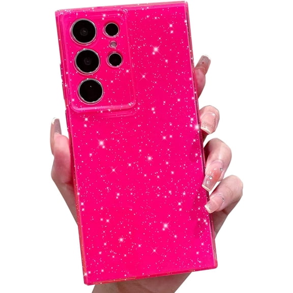 for Samsung Galaxy S24 Ultra Case (6.8 inch), Cute Glitter Sparkly Bling Phone Cover for Women Girls (Hot Pink)