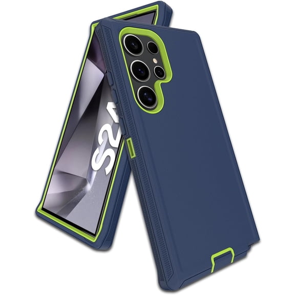 for Samsung Galaxy S24-Ultra Case, Full-Body Silicone Rubber Covered, 3-Layer Combo Drop-Proof Cover Phone Case for S24 Ultra 5G(2024), Green/Blue