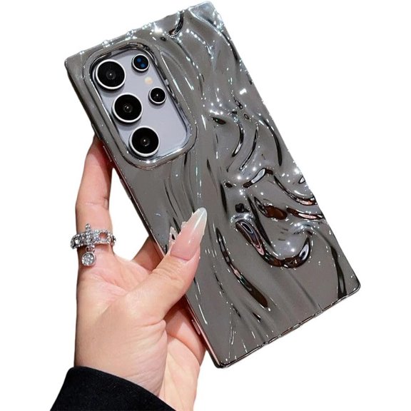 for Samsung Galaxy S24 Ultra Case,Pleated Water Ripple Electroplated Wave Pattern Soft Phone Case (Silver,S24 Ultra)