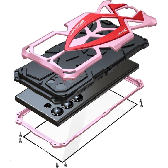 for Samsung Galaxy S24 Ultra case 2024 Metal Hard Phone Case Cover Case para Screw(with Soft Screen Protector) Heavy Duty Rugged Military Grade Pink