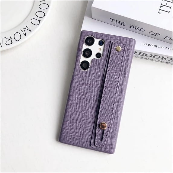for Samsung Galaxy S24 Ultra with Wristband, Premium Soft Leather Shockproof Protective Case for Women Girls (Purple,Samsung Galaxy S24)