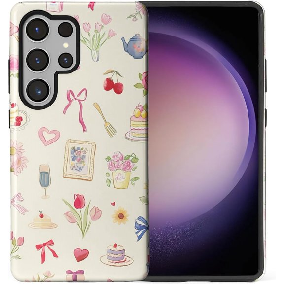 for Samsung Galaxy S25 Ultra Case, HL2 Aesthetic Bow Preppy Collage Hybrid 2 Layer Hard Shell Silicone Protective Pattern Design Case