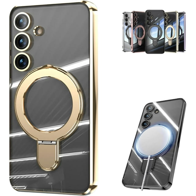 for Samsung Galaxy S25 Ultra Case with Stand Magnetic, Slim Magnetic Ring Stand Plating Case (S24Plus,Gold)