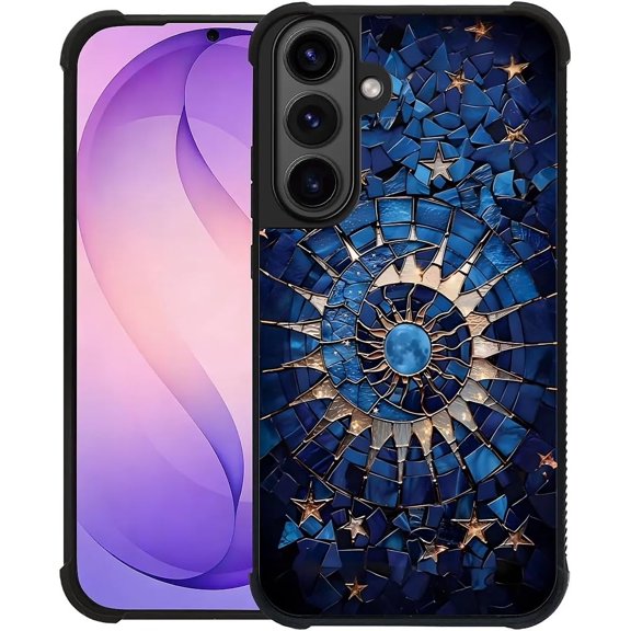 for Samsung Galaxy S26Plus Case, Soft Silicone Shockproof Bumper Camera Protection Phone Case-Stained Glass Stars Orbiting Sun Moon