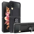 thumbnail image 1 of for Samsung Galaxy Z Flip 3 5G Phone Case Magnet Mount Ready Slip Guard Grids Pattern Ring Kickstand Hybrid Slim Shock Bumper Cover, 1 of 4