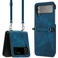 thumbnail image 1 of for Samsung Galaxy Z Flip 3 Stylish Case with Shoulder Strap PU Leather Embossed Shockproof Phone Cover for Samsung Galaxy Z Flip 3, Blue, 1 of 11